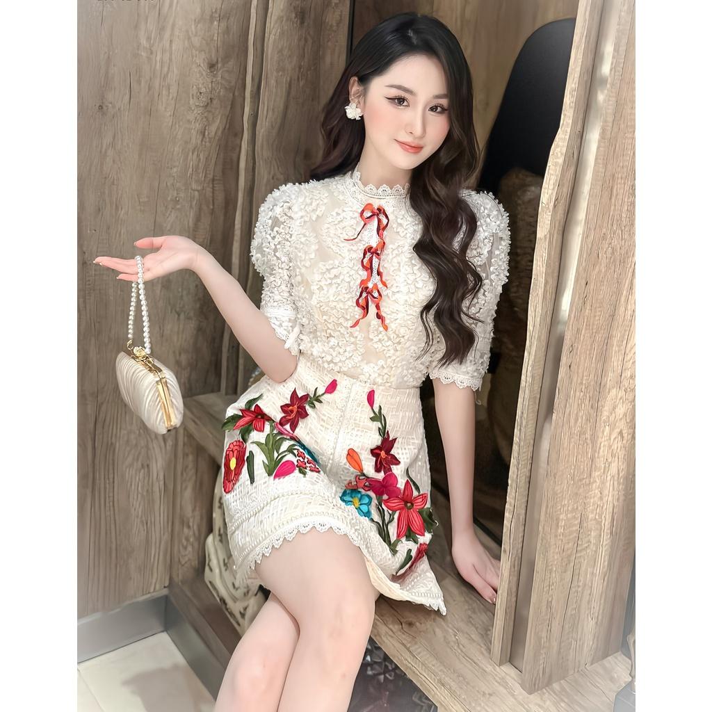 Đầm Thiết Kế CH12 Chất Liệu Vải Ren 3D Cao Cấp Thêu Đính Kết Thủ Công - Đầm Dự Tiệc Sang Trọng Size SMLXL