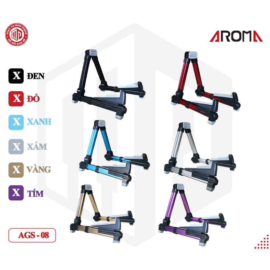 Giá để/ Giá đỡ/ Chân để/ Chân đỡ đàn Guitar cao cấp - Aroma AGS-08 (AGS08) - Foldable Metal Stand - Dáng chữ A - Nhiều màu lựa chọn - Hàng chính hãng