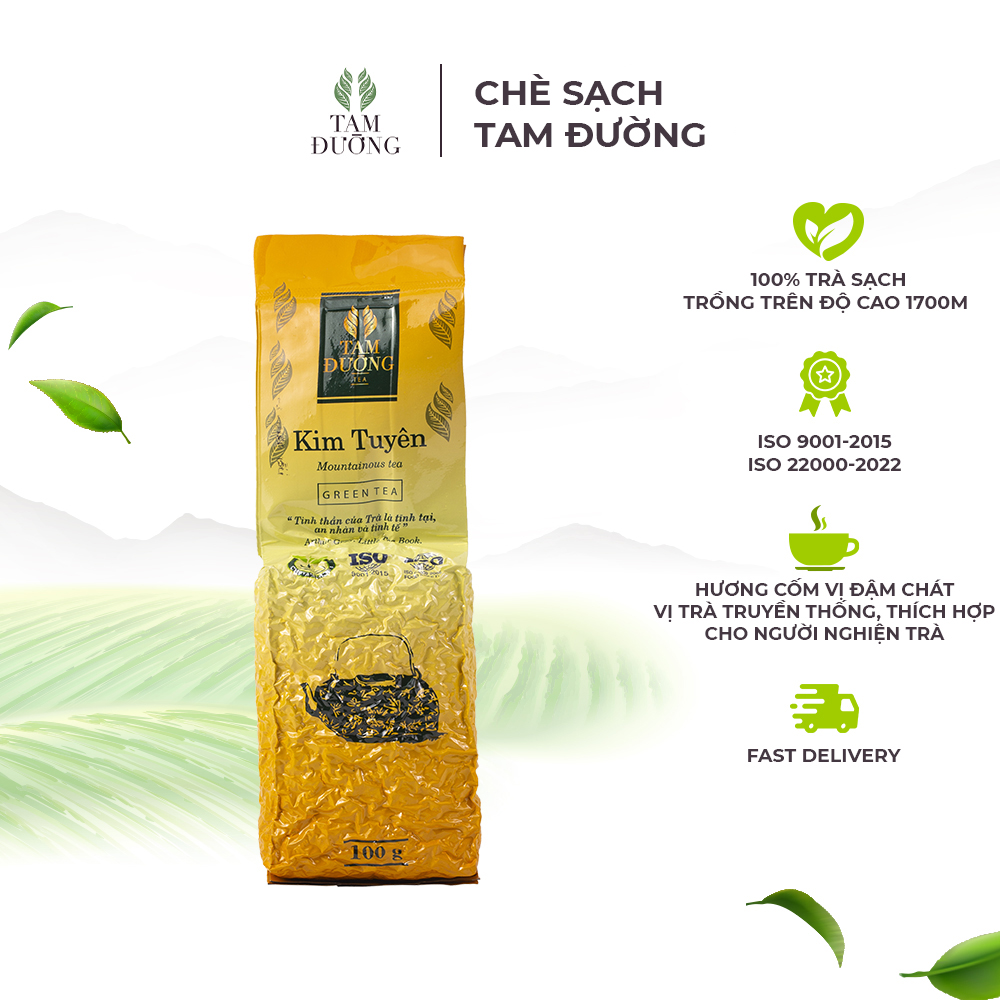 Trà Sạch Kim Tuyên Chính Hiệu Tam Đường Hương Thơm Cốm, Vị Đậm Chát Truyền Thống - Túi Hút Chân Không