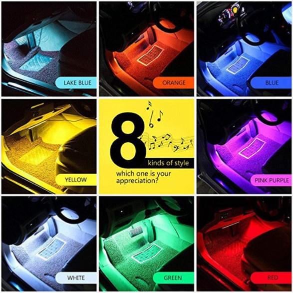 Trọn Bộ Led Sàn, Led Gầm Ghế Ô Tô 12 Led, Cảm Biến Đổi Màu Theo Nhạc Có Điều Khiển Hiện Đại