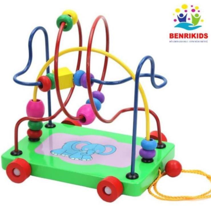Đồ Chơi Xe Kéo Luồn Hạt Bằng Gỗ Cho Bé