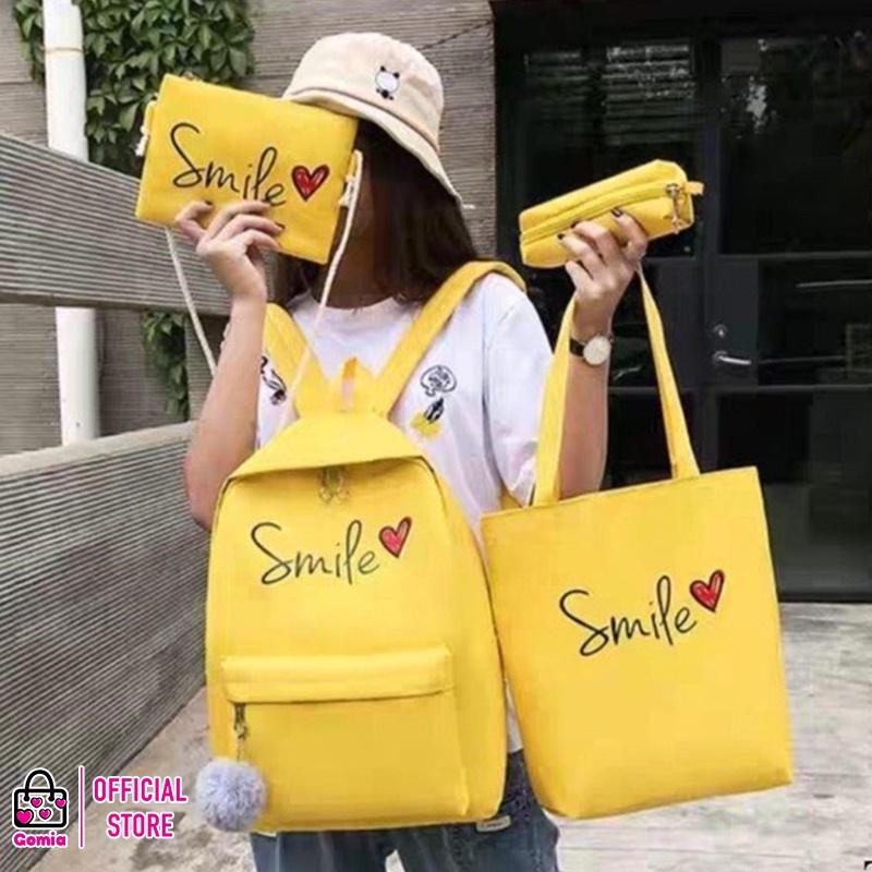 Balo SMILE túi tote ví bóp viết style Hàn Quốc phù hợp đi học đi chơi du lịch giá rẻ GOMIA BLS5091