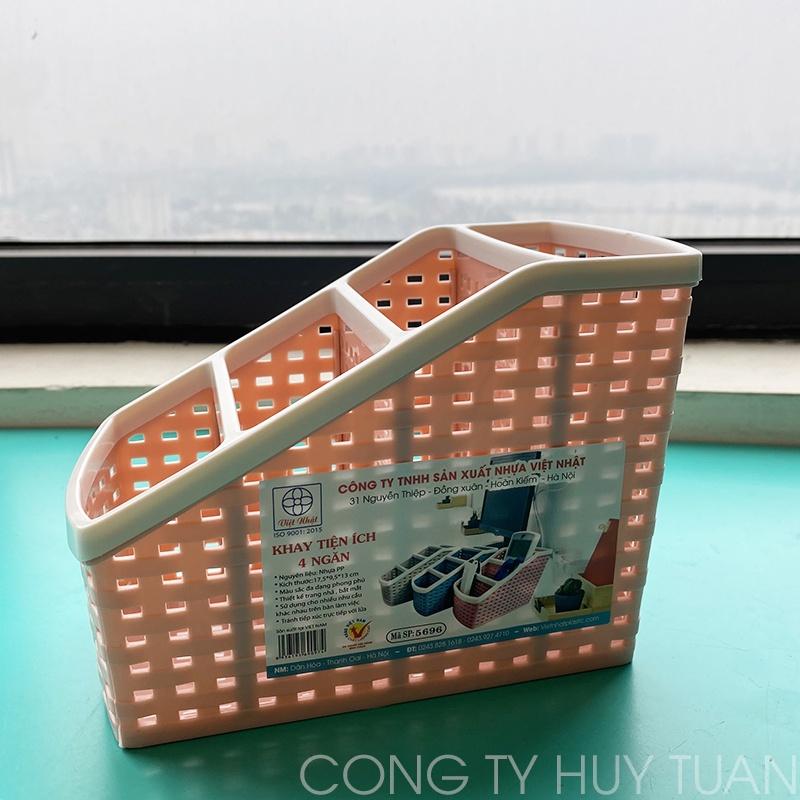 Khay đựng đồ 4 ngăn Việt Nhật 5696 kiểu bậc thang - Khay đựng mỹ phẩm, bút, dụng cụ học tập để bàn đa năng
