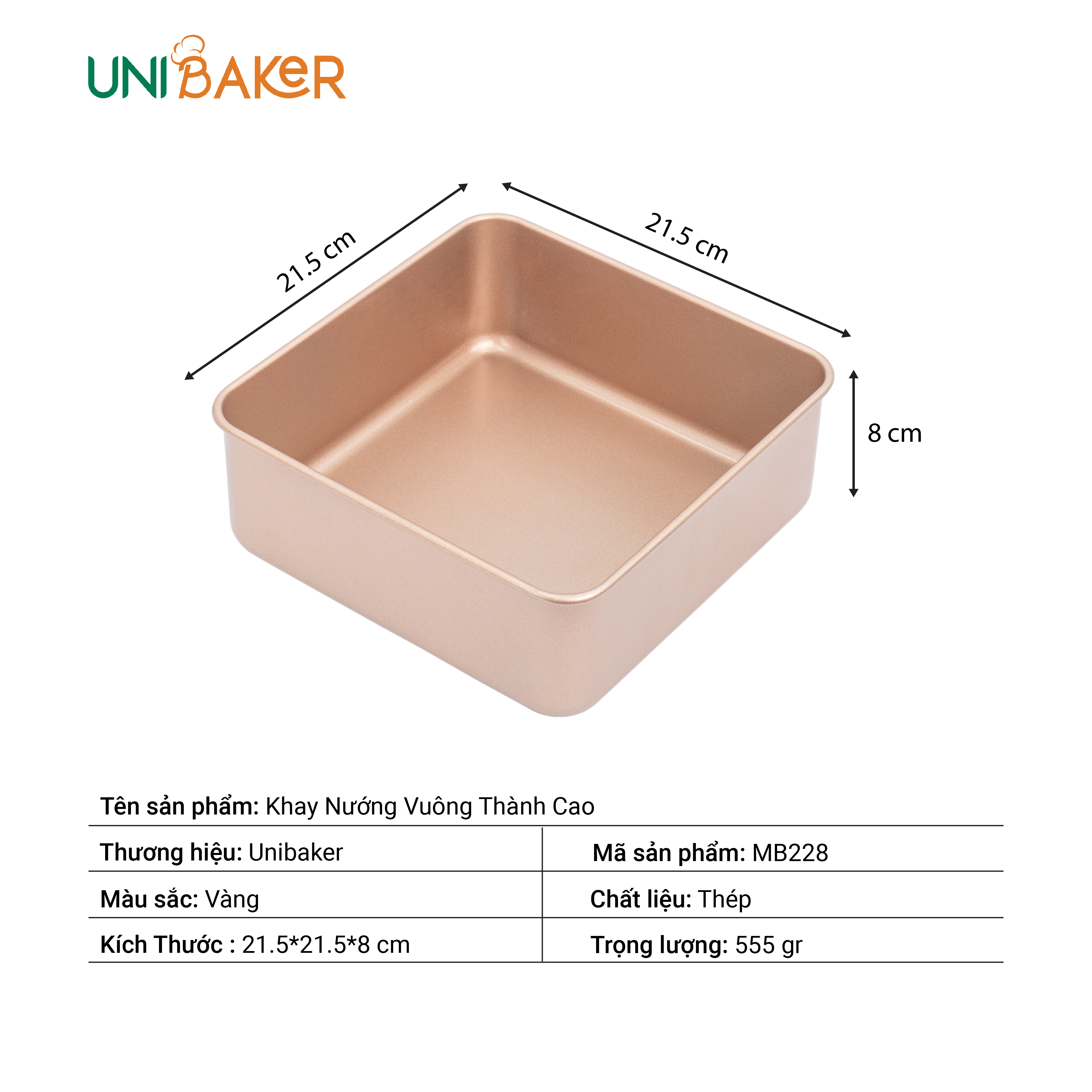 KHAY NƯỚNG VUÔNG THÀNH CAO UNIBAKER MB228