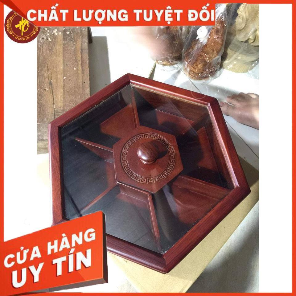 Khay bánh kẹo lục giác mặt kính sang trọng - GỖ HƯƠNG CAO CẤP