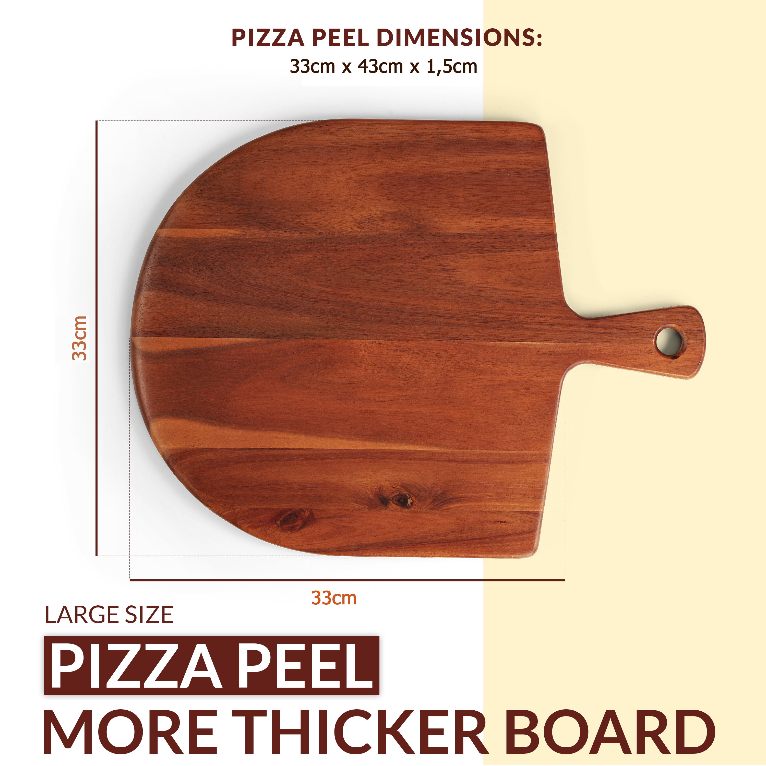 Hình ảnh Khay gỗ pizza, thớt decor trang trí thức ăn hình chiếc lá có tay cầm