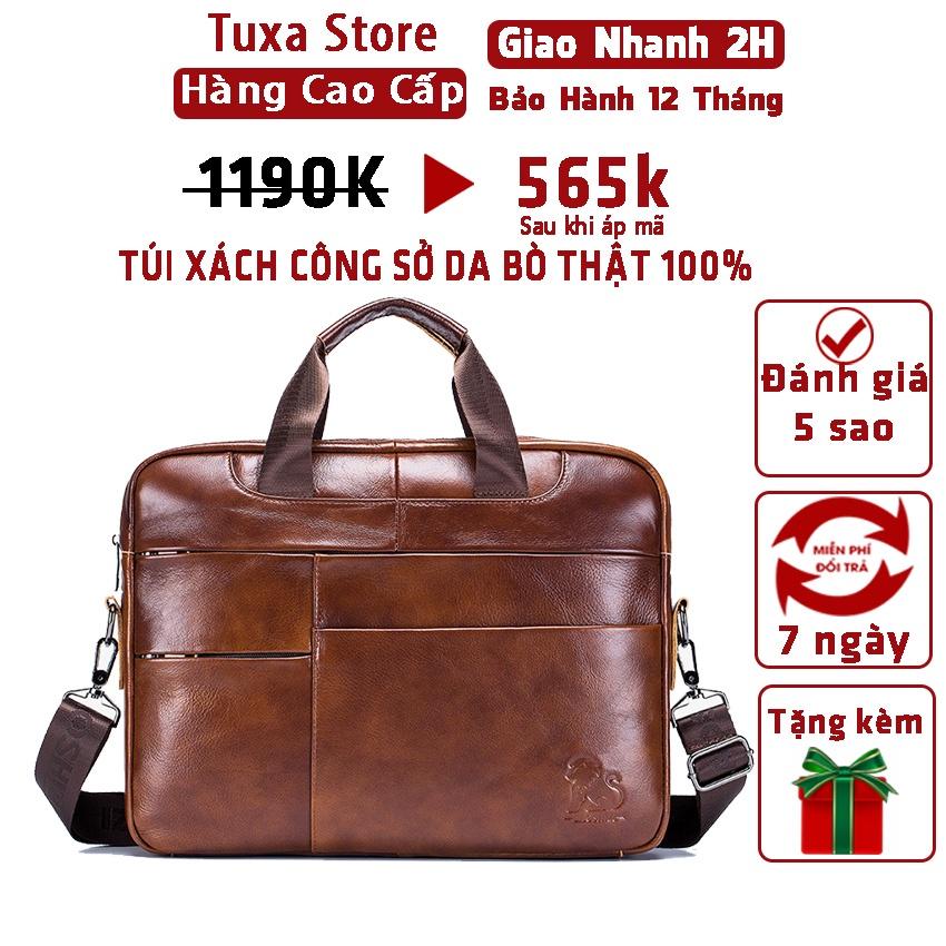 Túi da đựng laptop Lion 14 inch Da Bò Thật đựng tài liệu A4 ipad đi làm Túi công sở nam