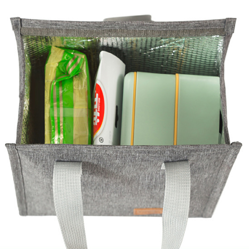 Túi đựng hộp cơm giữ nhiệt văn phòng có lớp lót bạc bên trong, khóa dán tiện lợi phù hợp mang đi làm