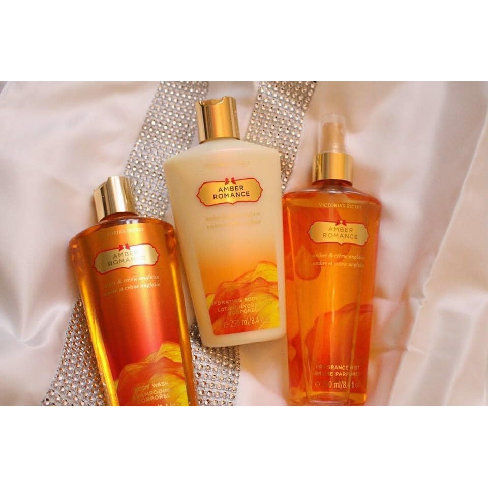 Cặp Sữa Tắm và dưỡng thể giữ ẩm Victorias Secret Amber Romance 250ml( không có seal- không xuất hóa đơn )