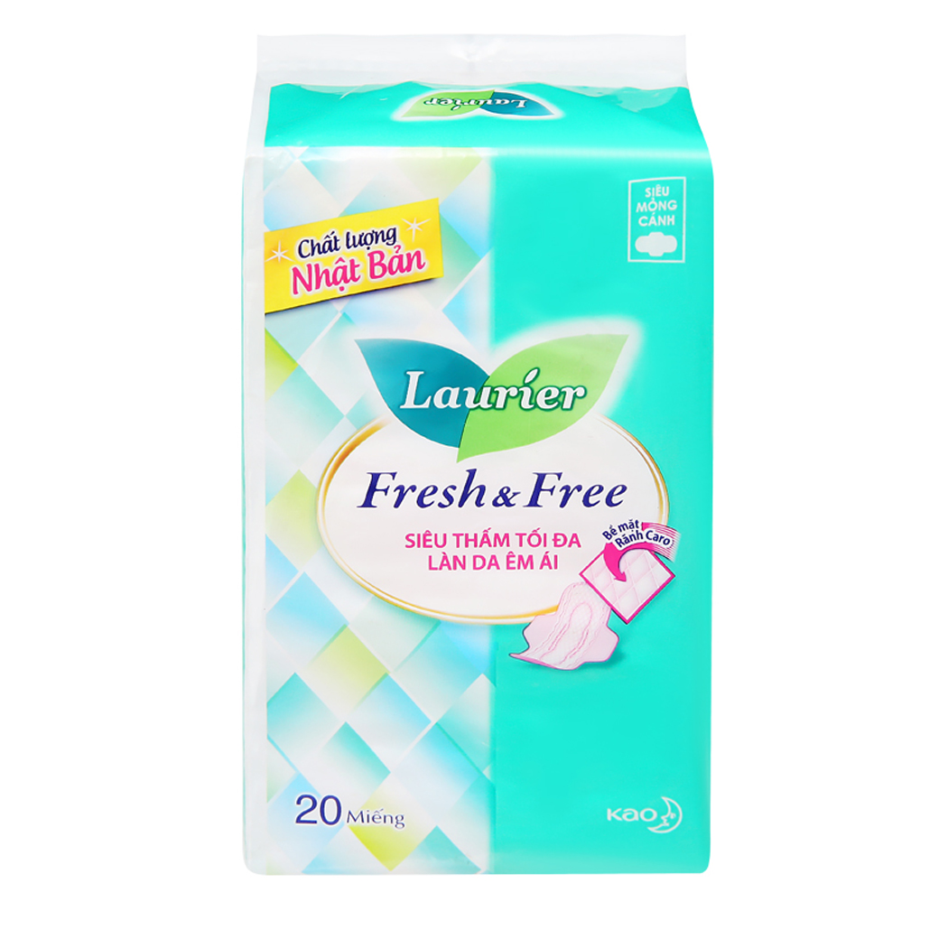 Băng vệ sinh Laurier Fresh &amp; Free siêu mỏng cánh siêu thấm tối đa (Gói 20 miếng)