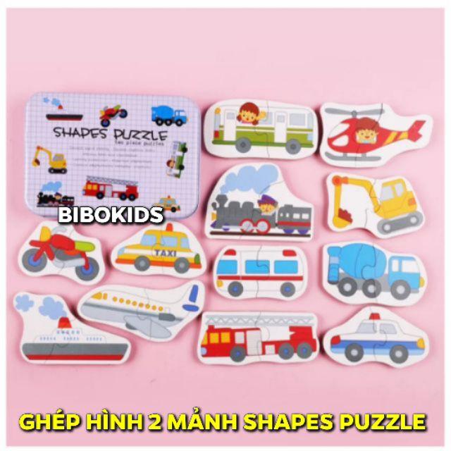 Ghép hình puzzle 2 mảnh hộp sắt - đồ chơi giáo dục xếp hình lắp ráp