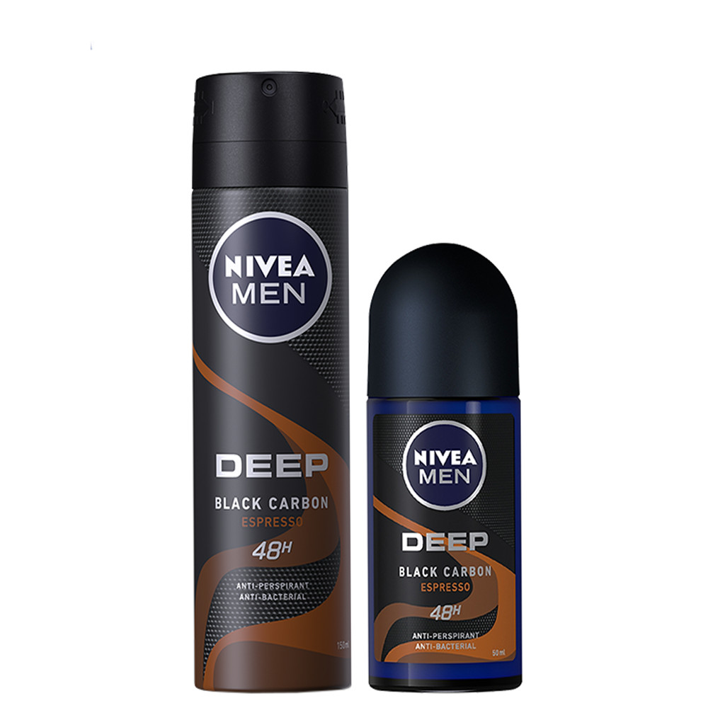 Bộ đôi Xịt Ngăn Mùi Nivea Men Than Đen Hương Espresso 150ml và Lăn Ngăn Mùi Nivea Men Than Đen Hương Espresso 50ml