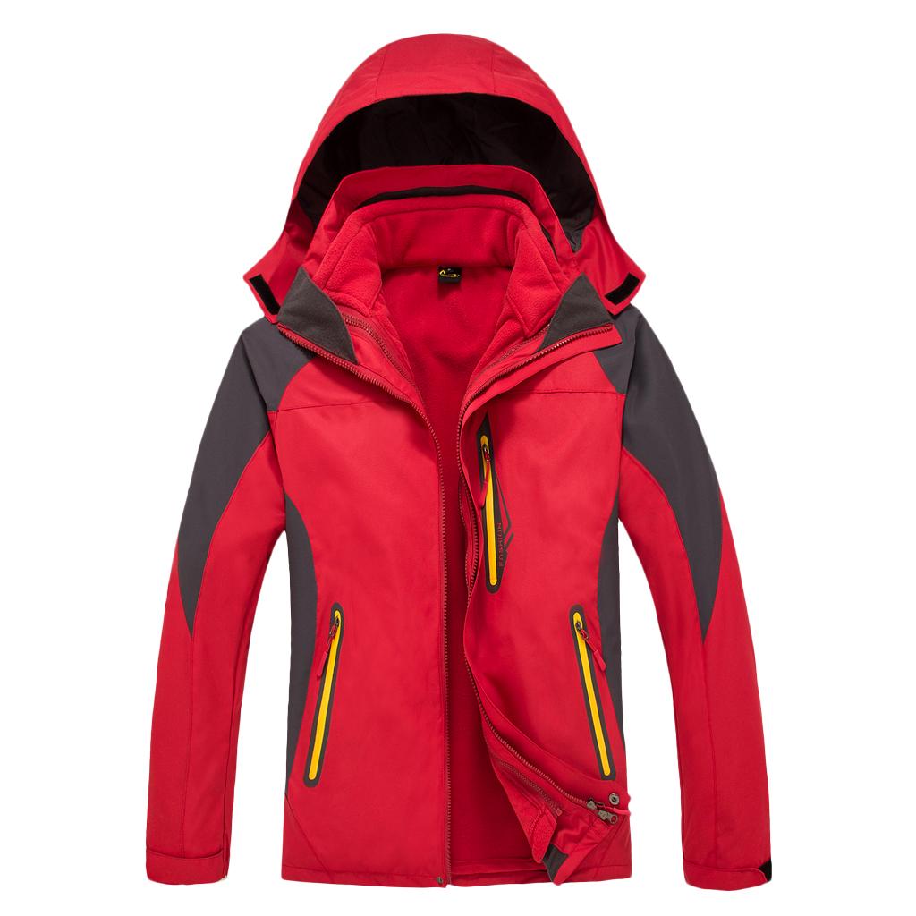 Men's 2 in 1 Sports Ski Winter Jacket with Removable Fleece Liner Jacket & Hooded Waterproof Soft Shell for Hiking Trekking