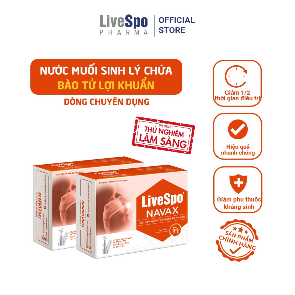 Combo 2 hộp nước muối sinh lý bào tử lợi khuẩn Livespo Navax chuyên dụng 4 ống x 5ml