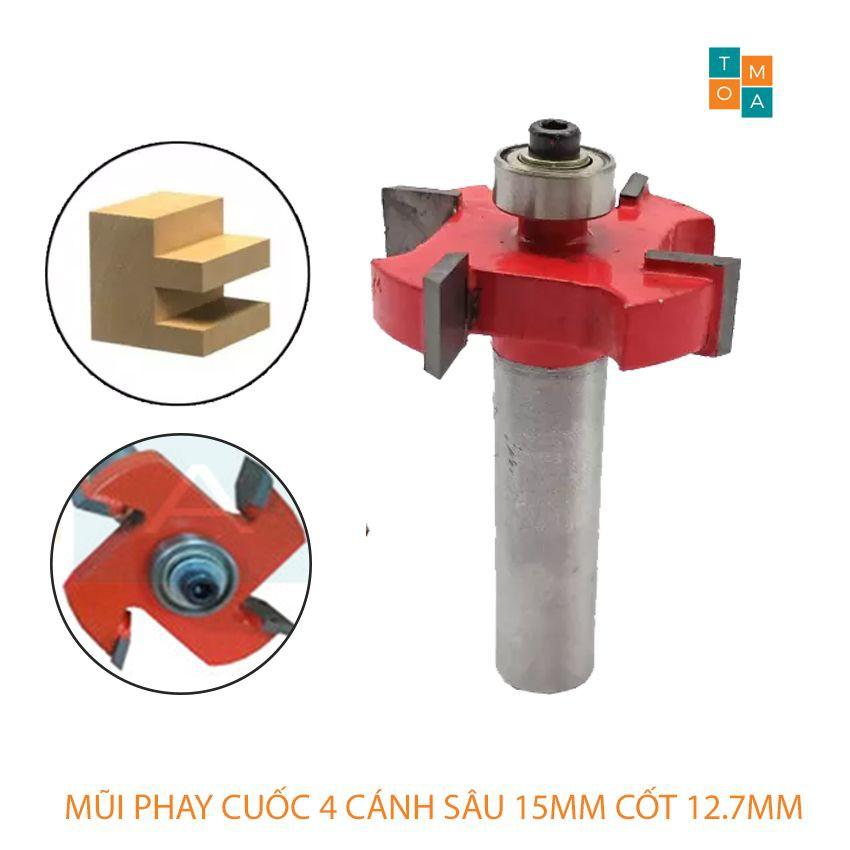 MŨI SOI GỖ - MŨI CUỐC GỖ 4 CÁNH RỘNG 12MM SÂU 15 MM - MŨI PHAY RÃNH ĐẦU BI