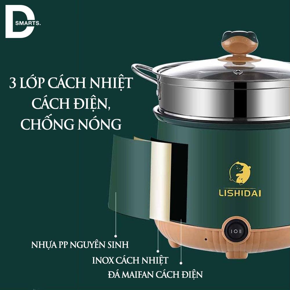 Nồi Điện Mini 2 Tầng Đa Năng Tặng Kèm Khay Hấp Dùng Nấu Lẩu,Chiên, Xào, Rán, Luộc