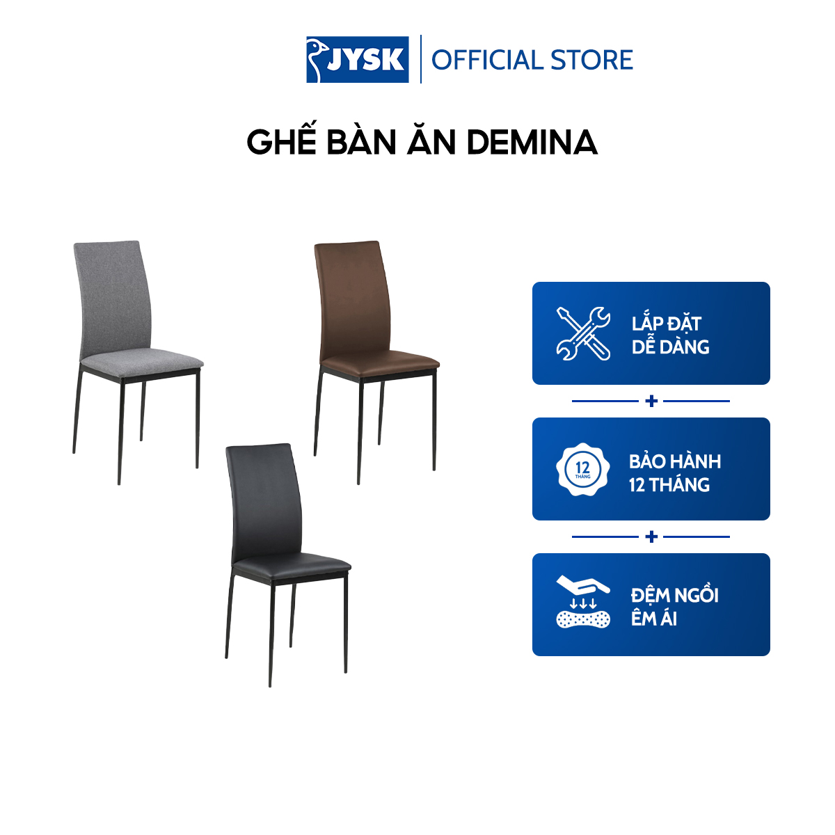 Ghế bàn ăn | JYSK Demina | đệm bọc vải polyester/Da PU | chân kim loại sơn đen | R43xC91xS53cm