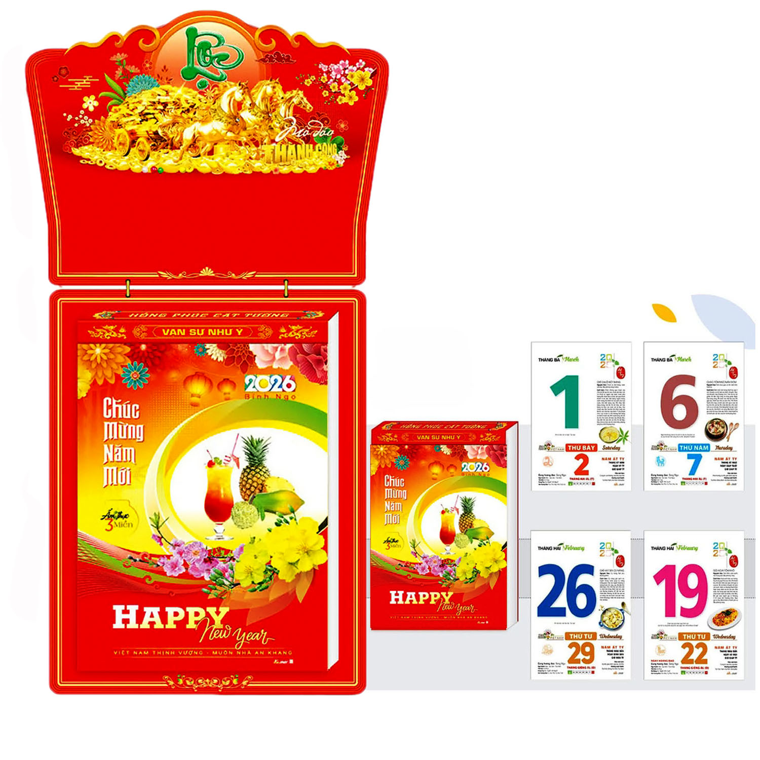 Lịch bloc Mỗi ngày món ăn dinh dưỡng khổ lịch 20*30 Bính Ngọ Ẩm Thực Món Ngon Người Việt kích thước tổng 60cm năm 2026