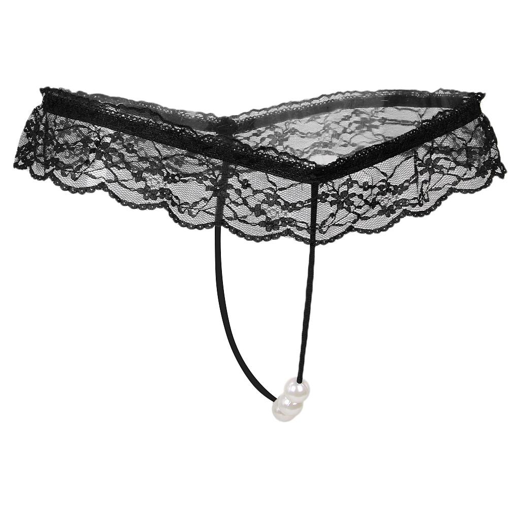 Stylish Women's Transparent Lace Pearl Mini G-string Briefs Panties Underwear T-back