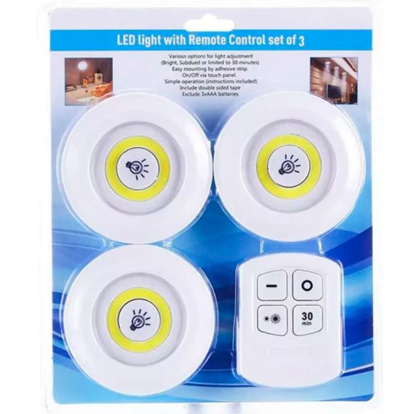 Combo 3 đèn led mini trang trí điều khiển từ xa dán tường, tủ phòng ngủ- phòng khách có chức năng hẹn giờ tắt