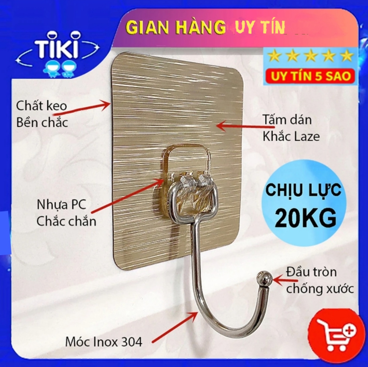 Móc Dán Tường Cao Cấp , Móc Dính Tường Treo Đồ Nặng Siêu Dính Inox 304 - Đa Năng MD01