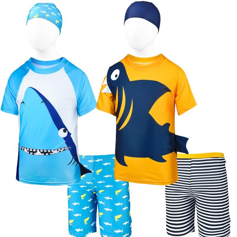 Mới Trẻ Em Bé Trai Đồ Bơi Bơi Tắm Lướt Sóng Bơi Chống Nắng Cá Mập In Bộ Đồ Bơi Đầu + Quần Short Trẻ Em Bé Trai Bơi Đi Biển