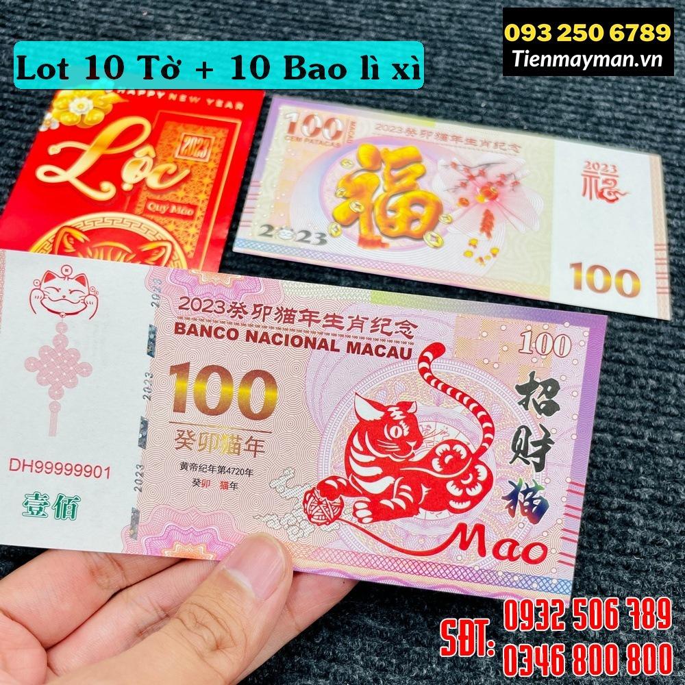 Combo 10 Tờ Tiền Lưu Niệm 100 Dollar Macao Hình Con Mèo - Quà Tặng Lì Xì Tết Quý Mão 2023