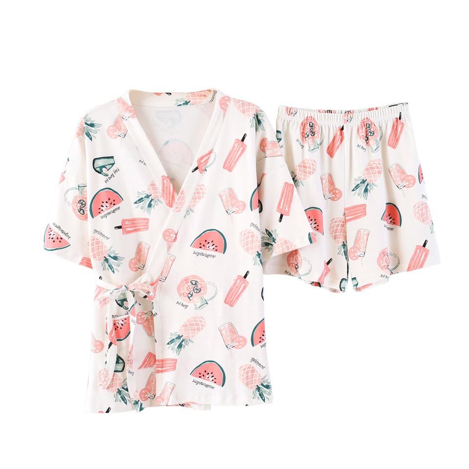 Bộ mặc nhà phong cách kimono họa tiết dưa hấu