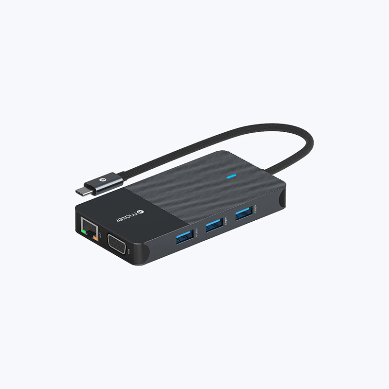 Bộ Chuyển Đổi MAZER Multimedia Pro Hub 10 in 1 USB-C Dài 20cm Gồm 03xUSB-A 01xUSB-C Audio 3.5mm HDMI VGA LAN SD/MicroSD Hàng Chính Hãng