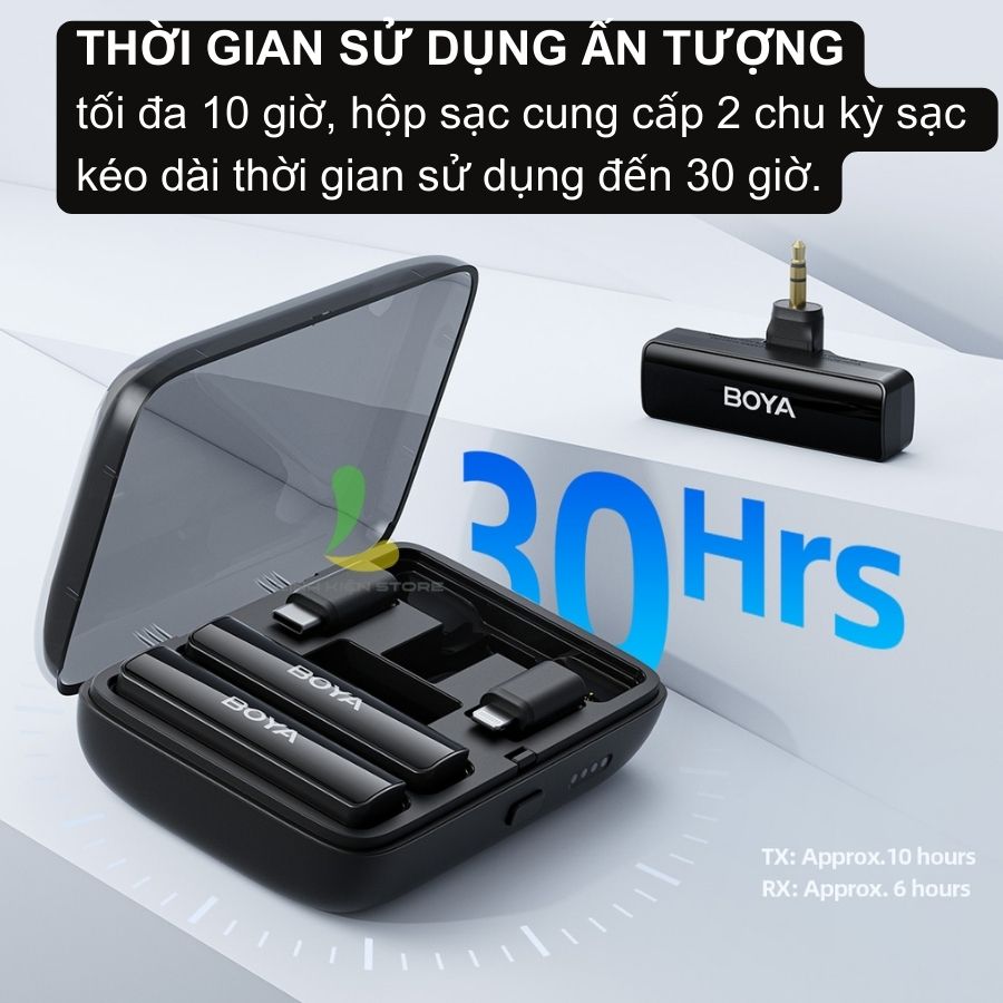 Micro thu âm không dây Boya BOYALINK - Micro ghi âm 2.4GHz kênh đôi cổng Light.ningg, Type-C, 3.5mm TRS - Hàng nhập khẩu
