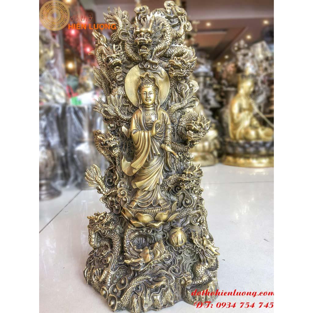 Tượng Phật Bà Cửu Long Bằng Đồng Cao 40cm