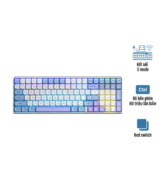 Bàn phím cơ Gaming không dây AULA S100 PRO 3 MODE (Phiên bản Xanh dương+trắng+tím/ Red switch) - Hàng Chính Hãng