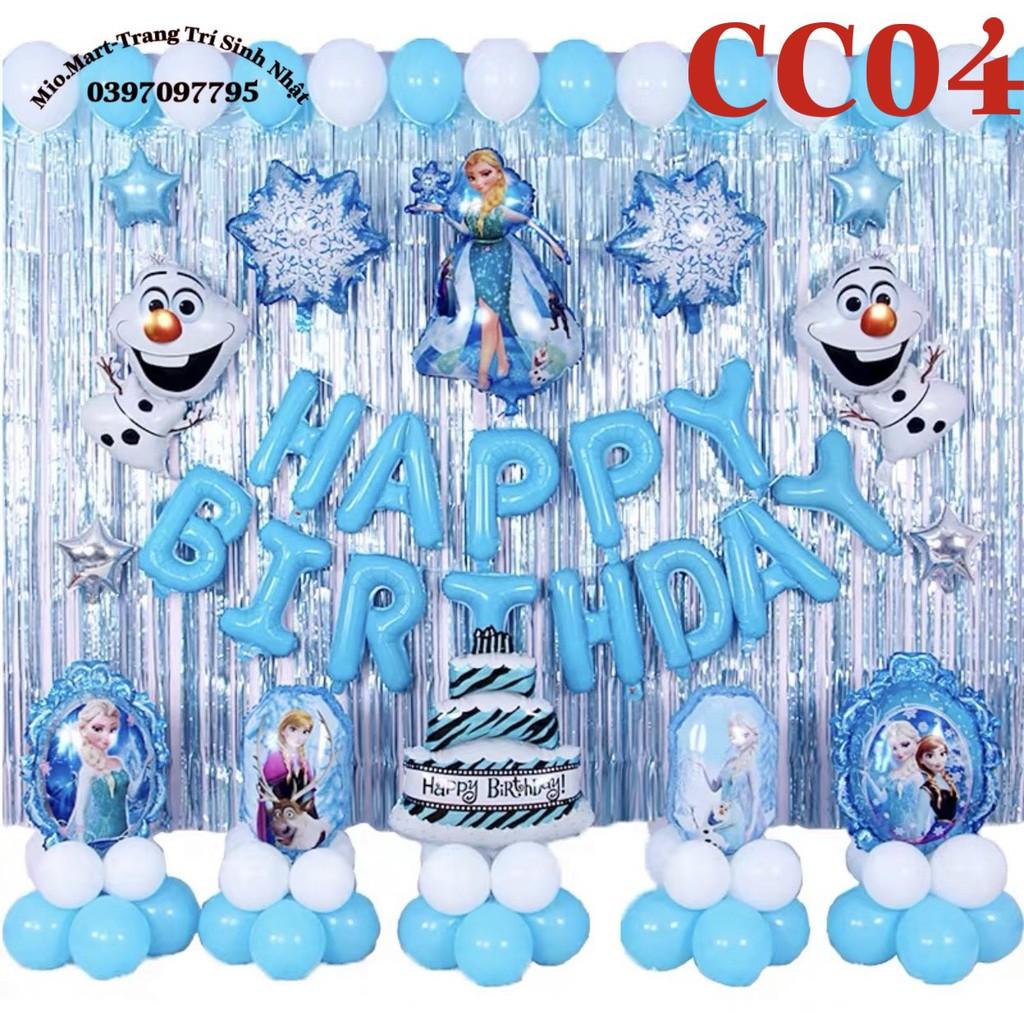 Bộ Sinh Nhật Hình Công Chúa Elsa,Combo Set Sinh Nhật Bé Gái Rèm Kim Tuyến,Bóng Bay Các Màu,Bóng Chữ Happy Birthday BB44