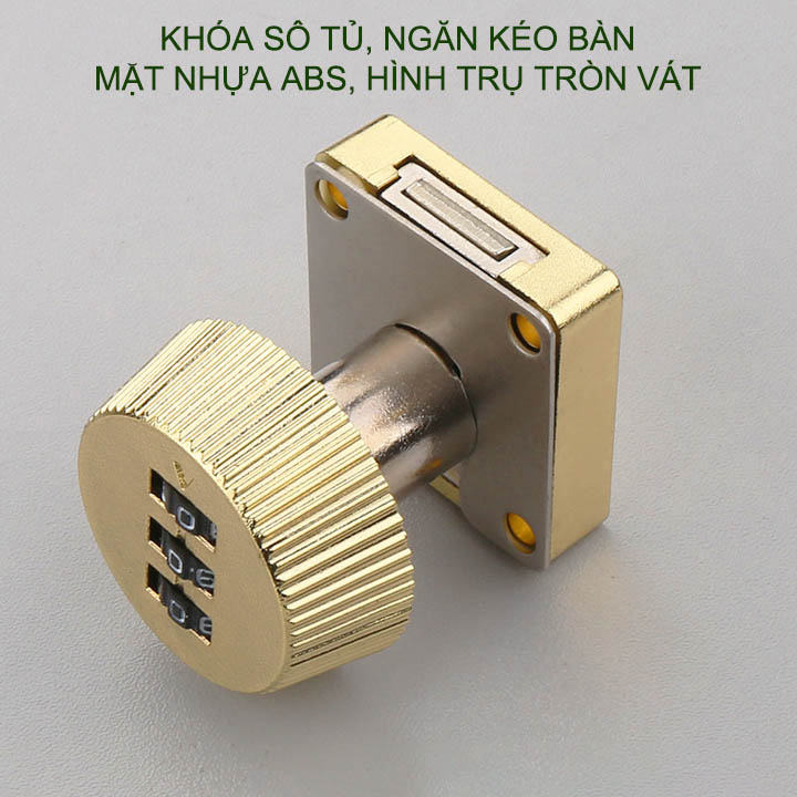 Khóa số tủ, ngăn kéo bàn mặt trụ tròn vát ABS20V với 3 mã số có thể thay đổi được, phù hợp gỗ dày 14-18mm