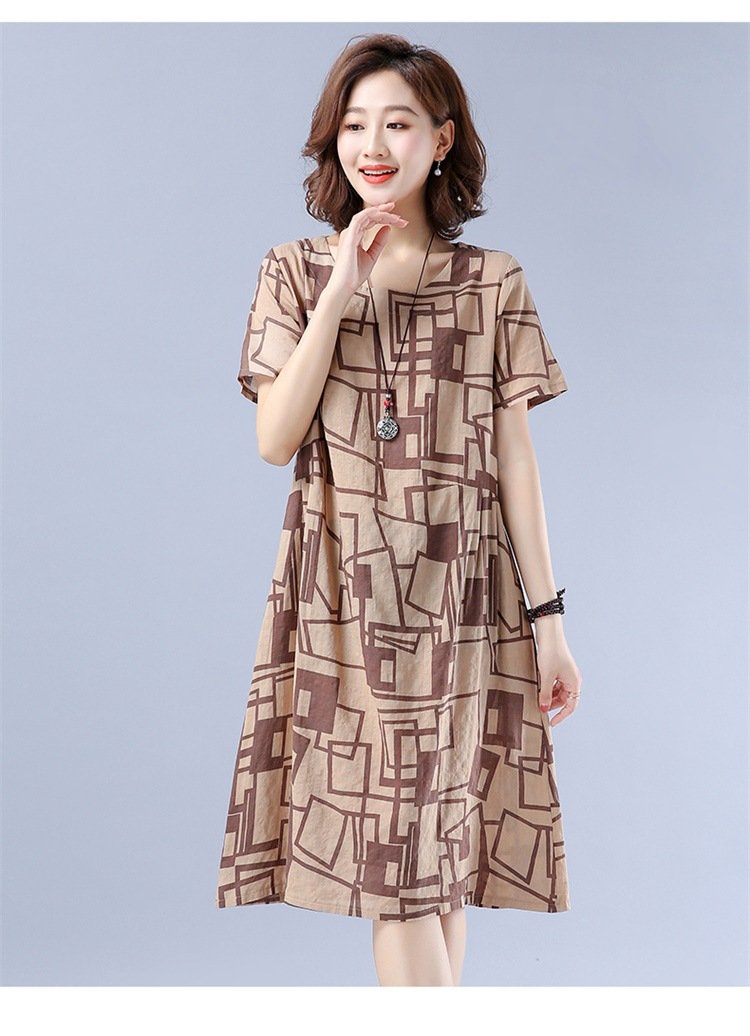 Váy Đầm Trung Niên- Đầm Linen Suông In Hoạ Tiết Tay Ngắn Chất Linen Mát Đũi Việt DV167