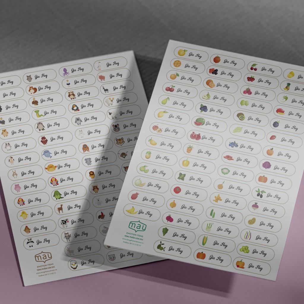 Sticker dán đồ dùng học tập in tên bé 40k có  218 stickers 1*3cm theo yêu cầu