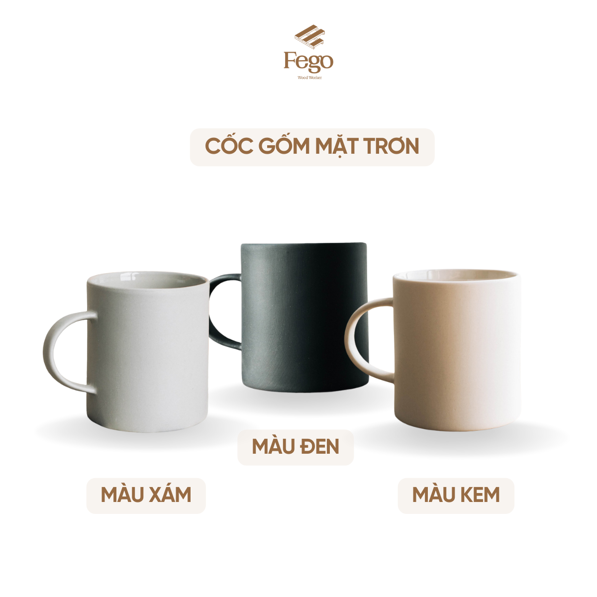 Cốc gốm sứ tráng men cao cấp FEGO có quai cầm tiện lợi