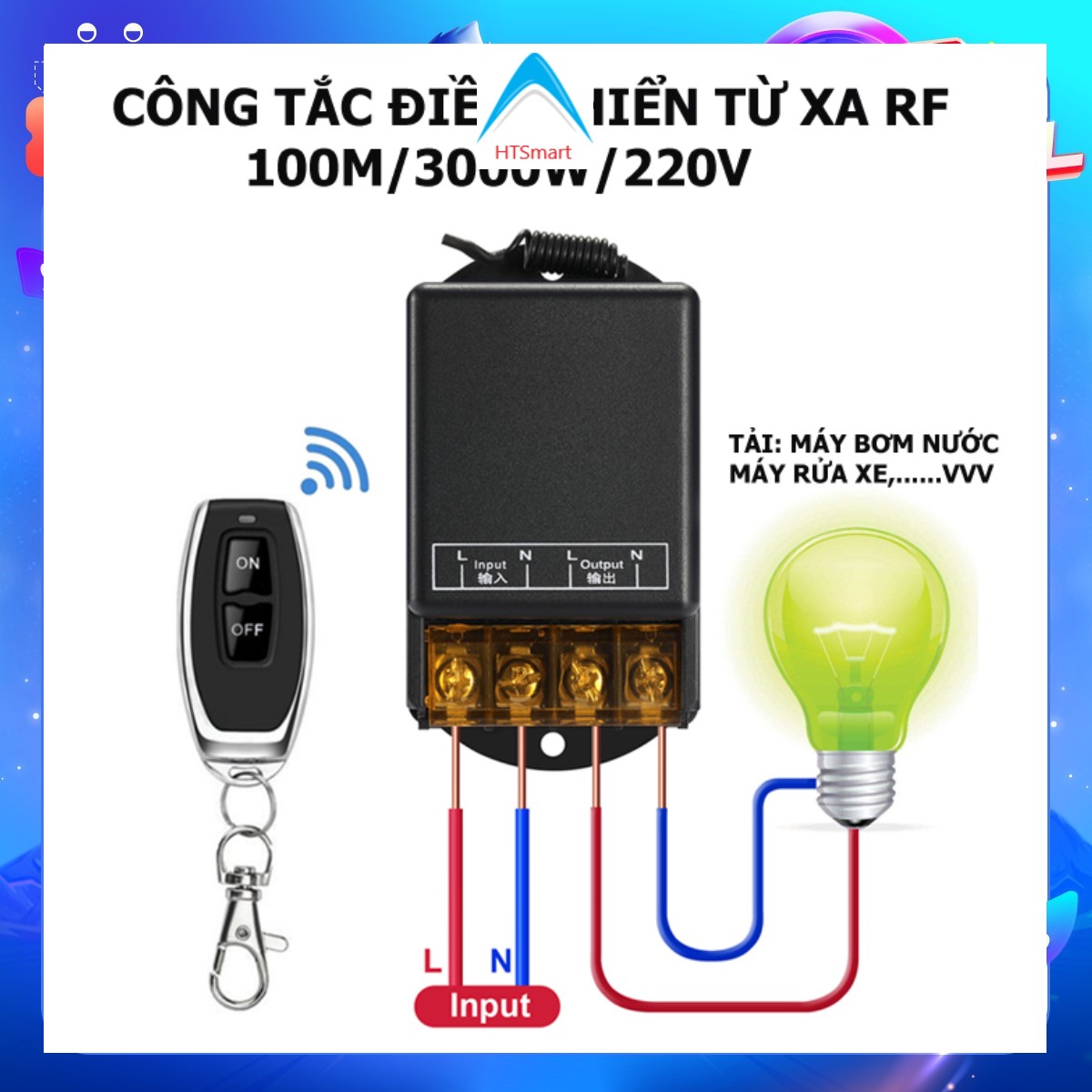 Công tắc điều khiển từ xa 100m/3000W/220v bật tắt thiết bị điện từ xa-remote học lệnh, công tắc xuyên tường 100m