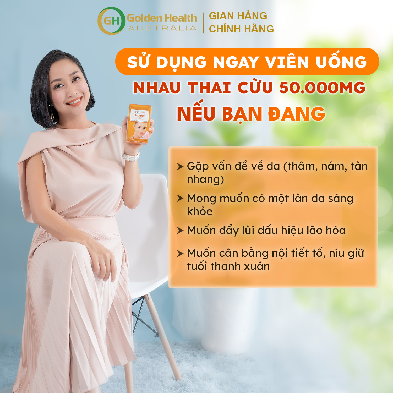 Viên Uống Nhau Thai Cừu Golden Health Placenta 50.000mg Giúp Làm Mờ Thâm, Nám,Tàn Nhang,Giúp Chống oxy Hoá Và Chống Lão Hoá Da