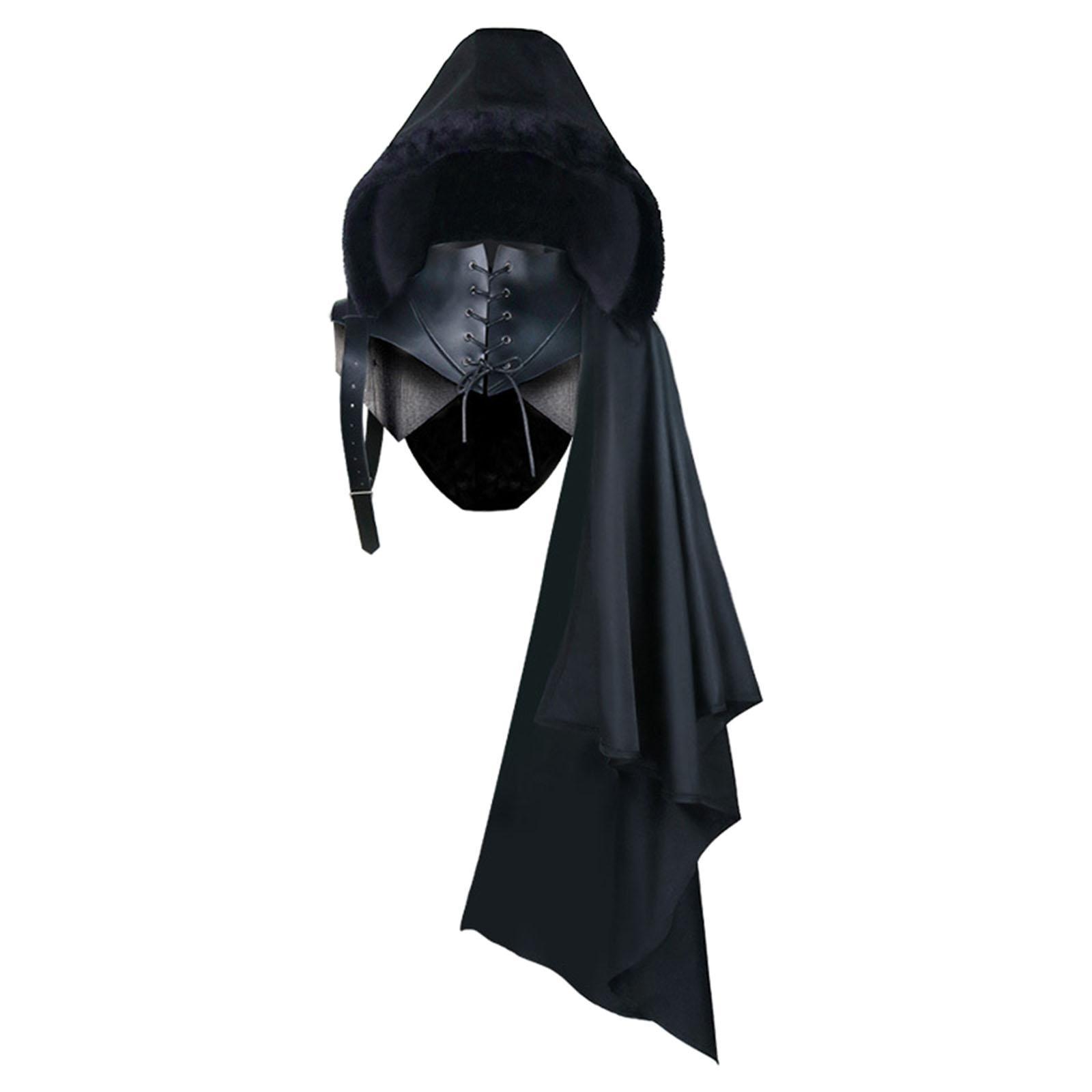 Black Cape Cloak with Buckle Straps Unisex Punk Halloween Gothic Hooded Cape Hat