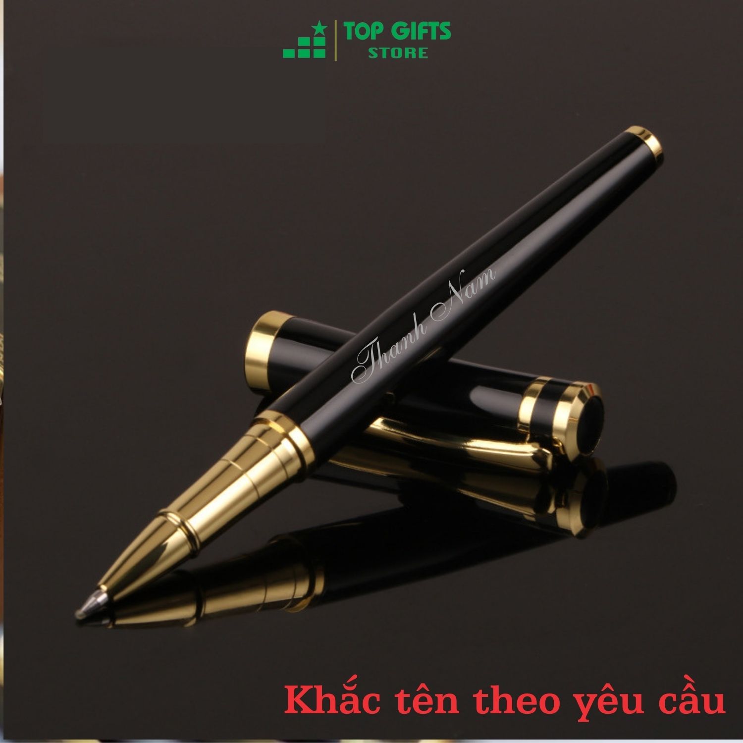 Bút ký khắc tên Alan đen viền vàng PT024 - Ngòi 0.5mm mực xanh