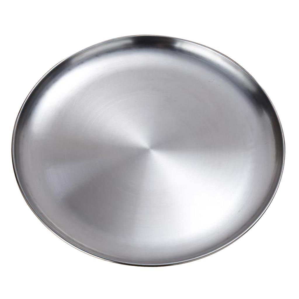 2 Color Dia.23cm Stainless Round Plates Dish Dinner Plates for Camping