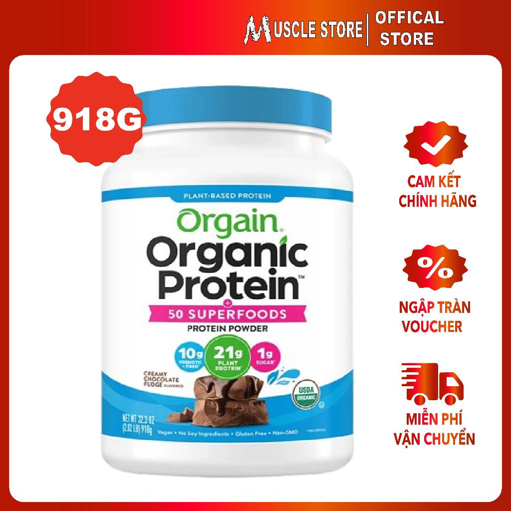 Bột Protein Thực Vật Hữu Cơ Orgain Organic Protein 50 Superfoods (918g), Bổ Sung Đạm Cho Người Ăn Chay