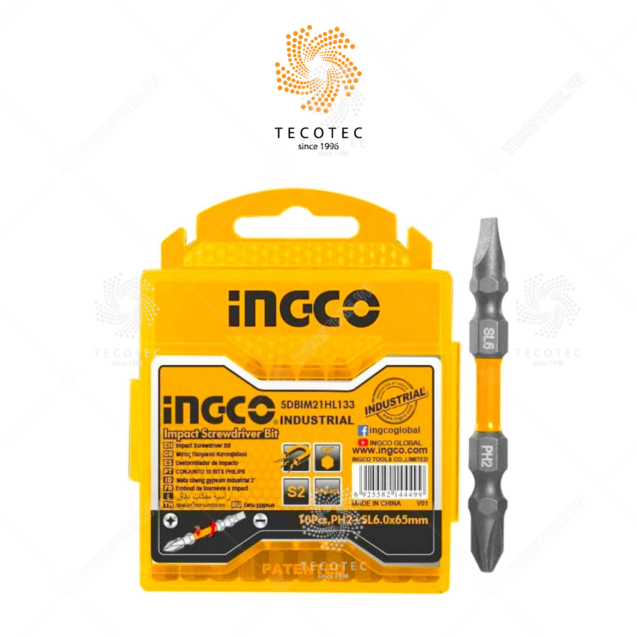 Bộ mũi bắt vít 2 đầu bake 10 chi tiết INGCO SDBIM21PH233