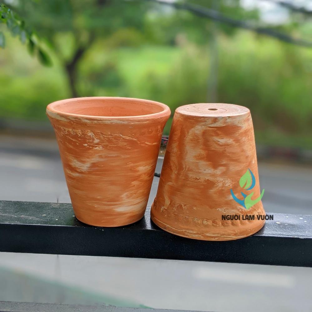 Chậu đất nung kiểu ly rèm họa tiết marble trồng hoa tết, trồng cây trang trí size 14x15cm - Người Làm Vườn