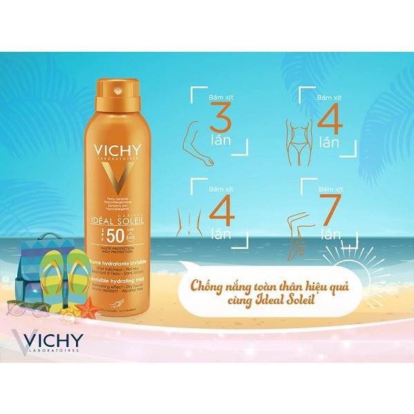 Kem Chống Nắng Toàn Thân Dạng Xịt SPF 50 PA+++ Vichy Ideal Soleil Invisible Hydrating Mist ﻿200ml