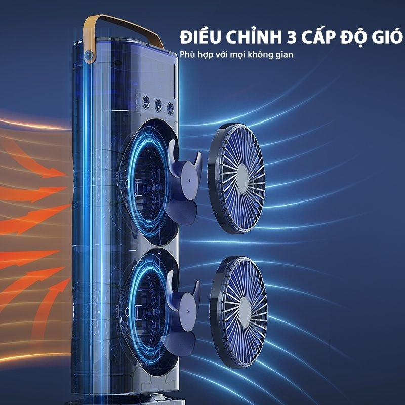Quạt Điều Hoà Tích Điện Phun Sương 2 Tầng 10W Điều Khiển Từ Xa Tiện Lợi Tích Hợp Đèn Led