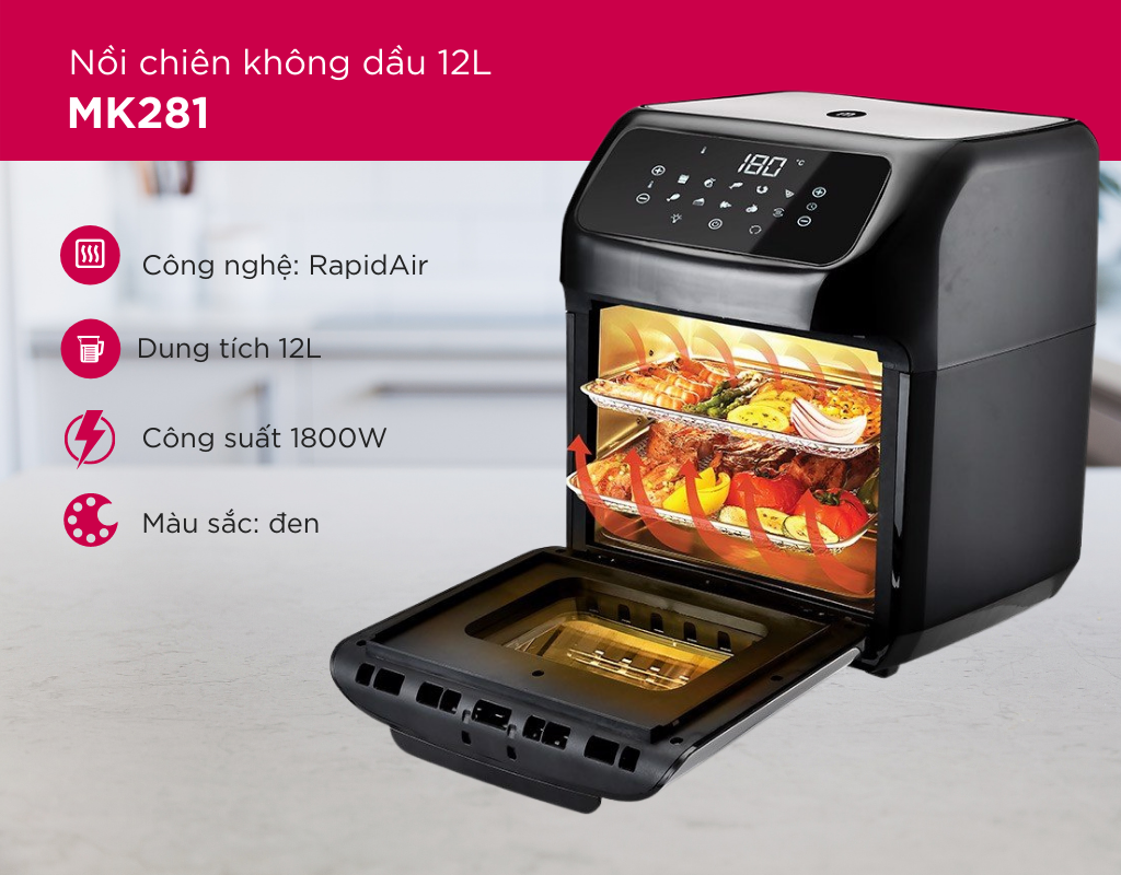 Nồi chiên không dầu 12L điện tử Mishio MK281 - Hàng chính hãng