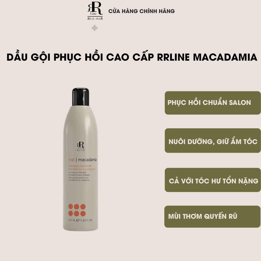 Dầu gội Ý phục hồi tóc hư tổn Rrline Macadamia Collagen Star Shampoo 350ml