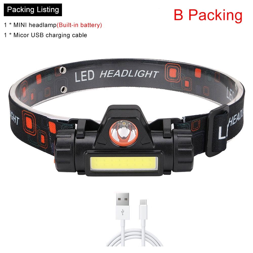 Đèn đầu cảm biến COB LED với Pin tích hợp / Đèn pin chống nước có thể sạc lại USB / 5 chế độ chiếu sáng Ánh sáng làm việc